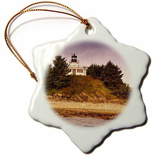 3dRose orn_12659_1 Ketchikan Alaska Lighthouse Porcelain Snowflake Ornament, 3-Inch