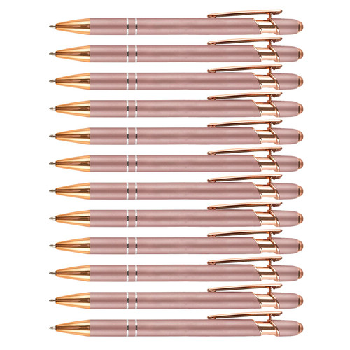 SHIBASHAN Ballpoint Pens with Stylus Tips?12 Pcs Rose Gold Retractable Metal Stylus Pen for Touch Screens, 1.0 mm Black Ink