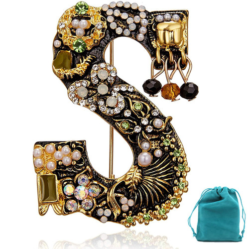 Pearl Initial Letter Brooch Pin, Crystal Rhinestone Gold Plated Alphabet Brooches for Women Girls, Pearl Lapel Pin for Bag Clothes Costume Jewelry - S Pearl Initial Letter Brooch Pin, Crystal Rhinestone Gold Plated Alphabet Brooches for Women Girls, Pearl Lapel Pin for Bag Clothes Costume Jewelry - S