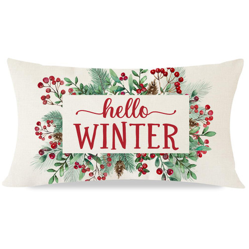 PANDICORN Christmas Pillow Covers 12x20 Hello Winter Red Mistletoe Eucalyptus Christmas Decorations Farmhouse Christmas Lumbar Pillows Decorative Throw Pillows Cases Holiday Decor for Couch