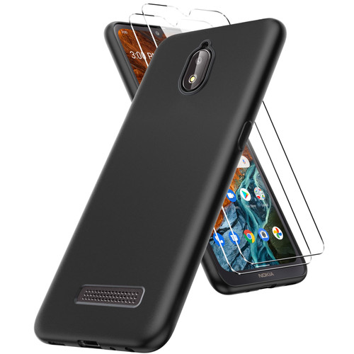 Oududianzi - Case for BLU View 2/BLU View2 Phone Case, [with 2 Pieces Screen Protector],Thin and Light Soft TPU Silicone Case, Shockproof Anti-Scratch Flexible Rubber Protective Case - Black