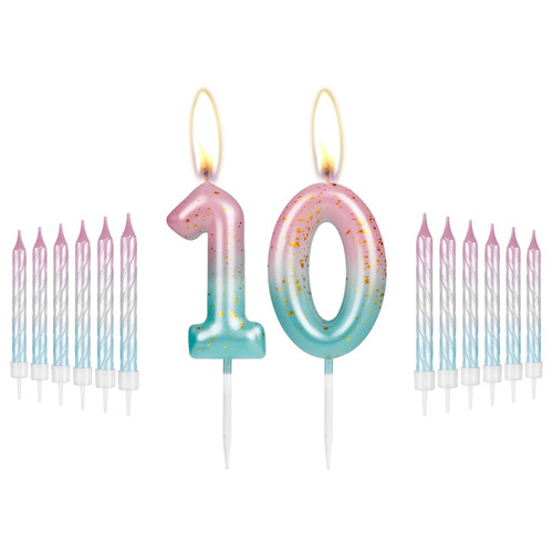 iNINGER Number 10 Candles Pink Gradient Blue Candles Happy 10th Birthday Cake Topper 10th Birthday Candles for Number 10 Candles for Baby Girl Boy Birthday Cake Topper Anniversary Wedding Party