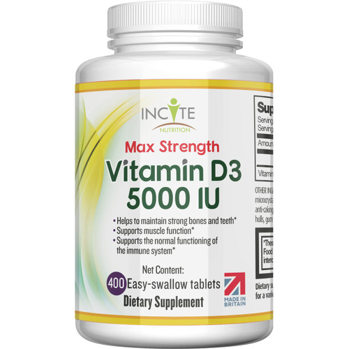 Incite Nutrition Vitamin D 5000 iu - 400 Premium Vitamin D3 Easy-Swallow Micro Tablets - One a Day High Strength Cholecalciferol VIT D3 5000iu - Vegetarian Supplement - Made in The UK