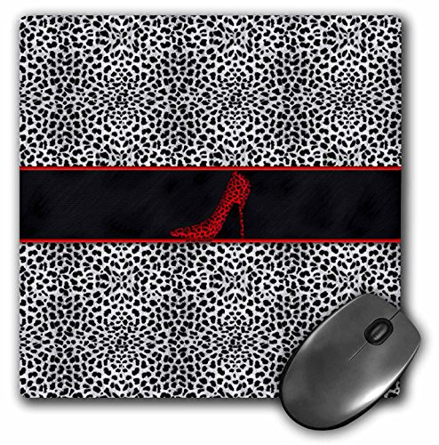 3dRose LLC 8 x 8 x 0.25 Inches Mouse Pad, Silver Cheetah Print and Red Stiletto Heel (mp_38695_1)