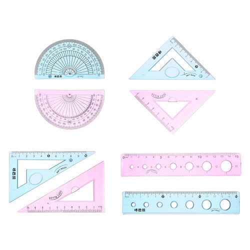 HARFINGTON 8piece Math Ruler Set 15cm Soft Straight Ruler Protractor Triangle Geometry Kits with Wavy Line for Classrooms Office, Blue Pink