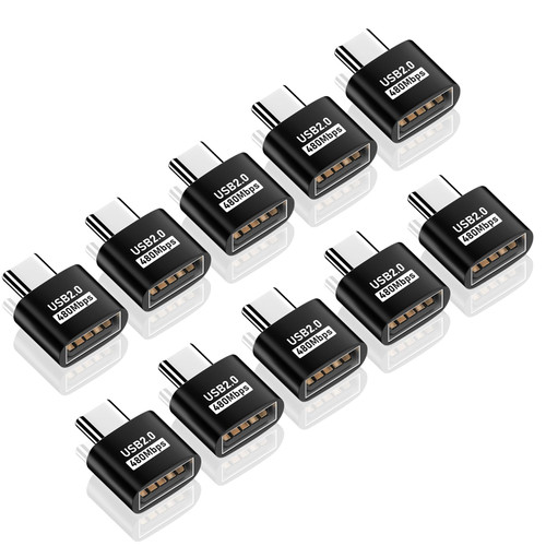 Duttek USB2.0 to USB C Adapter 10 Pack, USB Type C Male to USB 2.0 Type A Female Extension Connector Support 480Mbps Data Transfer, OTG Function and Charging for Phone, Laptop, USB Keyboard(Black)