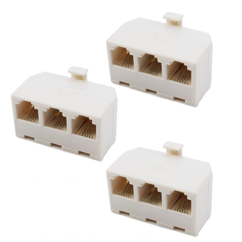 Dahszhi 3Pcs white Phone line Splitter,3-way RJ11 6P4C splitter,RJ11 Wall Plate Male Plug to Dual RJ11 Female Socket Adapter