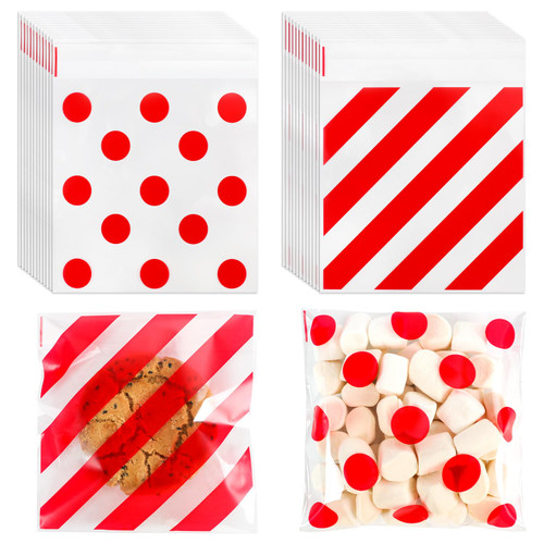 CUDICY 200pcs Cellophane Bags 5.5x5.5 Self Sealing Cookie Bags for Packaging Cellophane Treat Bags for Gift Giving Packaging Christmas Valentines Candy Goodie Homemade Bakery