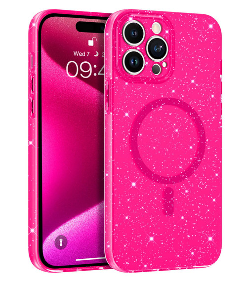 BENTOBEN iPhone 15 Pro Max Case, Phone Case iPhone 15 Pro Max Magnetic Case Compatible with MagSafe Glitter Bling Flexible Soft TPU Shockproof Sparkly Women Girl Case for iPhone 15 Pro Max, Hot Pink