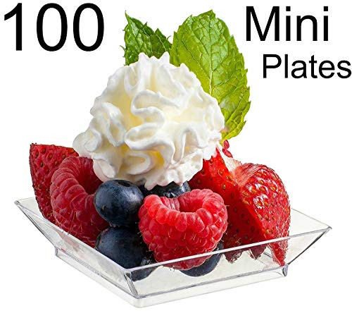 Zappy 100 Mini Dessert Plates 2.5" x 2.5" 100 Square Mini Plates - Disposable Hard Plastic Petite Tasting Sample Plastic Mini Dessert Plates Mini Square Appetizer Plates Clear