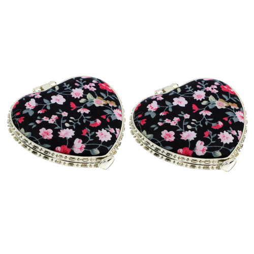 FRCOLOR 2pcs Portable Mirror Vintage Purses for Women Vintage Purse Mirrors Mini Heart Mirrors Retro Compact Mirror Girls Circle Mirrors Travel Mirror Miss Foldable Fabric Folding Mirror