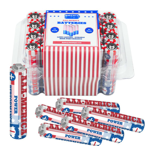 Battery Boutique AAA-Merica Power Performance Batteries | 24 Pack AAA Batteries, Triple A Battery (Alkaline - 1.5V) | Durable & Long-Lasting | America, USA, Celebration, Birthday, Flashlight