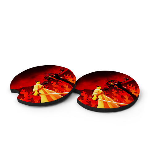 Samurai Jack vs Aku Car Coasters - Neoprene Foam - Set of 2