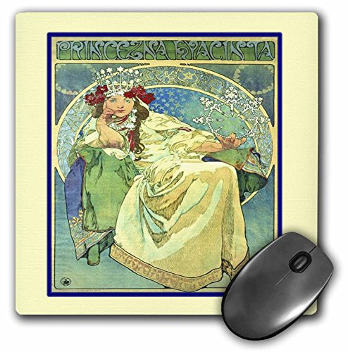 3dRose LLC 8 x 8 x 0.25 Inches Mouse Pad, Framed Alphonse Muchas Princess (mp_46524_1)
