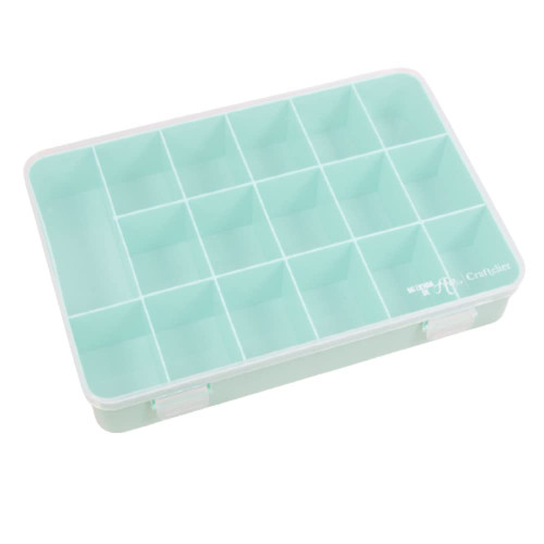 Craftelier - Organiser Box with 17 Compartments for Cardmaking, Scrapbooking and Craft Materials | Dimensions Approx. 26.5 x 17.8 x 4.2 cm (10.4" x 7" x 1.65") - Transparent and Turquoise Colour