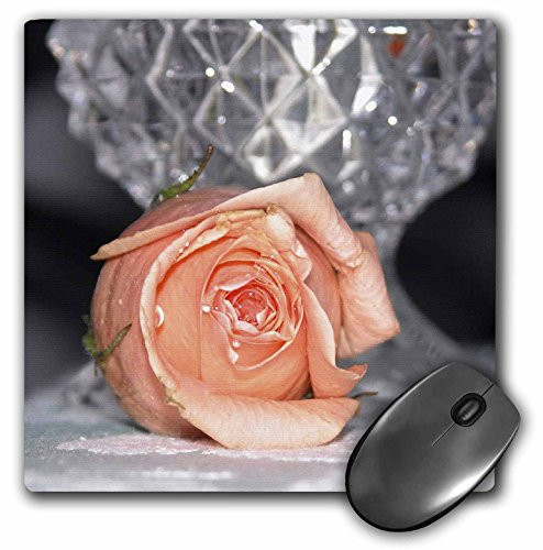 3dRose LLC 8 x 8 x 0.25 Inches Mouse Pad, Peach Rose with Crystal Vase (mp_11583_1)