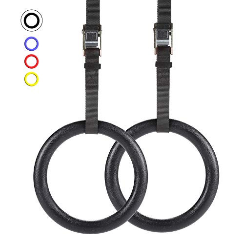 ZELUS Gymnastic Rings, Exercise Olympic Rings with Adjustable Straps, Steel Buckles, Perfect for Workout, Strength Training, Pull-Ups and Dips (Black)