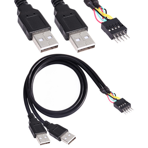 MEIRIYFA USB 2.0 9Pin to Dual USB Header Splitter Cable,Dupont IDC 10Pin Motherboard Male to Dual USB 2.0 Type A Male Extension Splitter Adapter with 28AWG Cable -50CM (2Pack)
