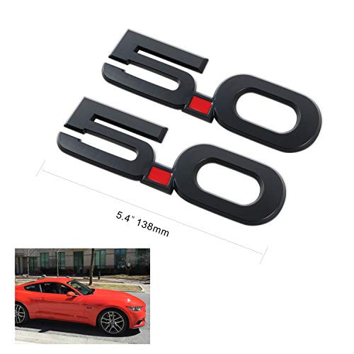 5.0 Emblem 3D Fender Badge Decals Replacement for Ford Mustang 2PACK (Matte Black)