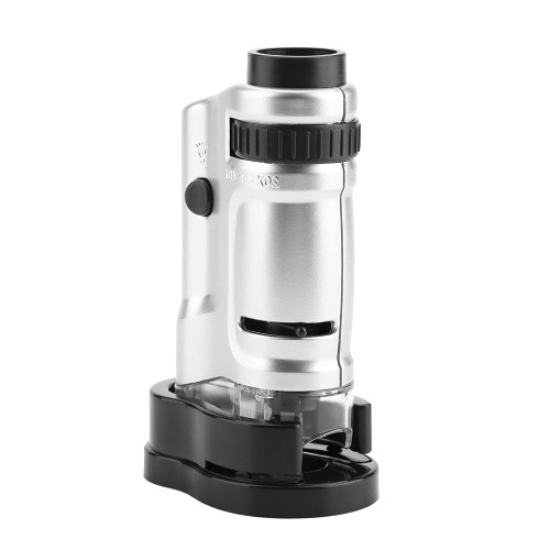Mini LED Microscope Magnifying, 20X-40X Zoom Builtin LED Lighted Illuminated Mini Pocket Size Microscope Magnifying Glass for Hobbyists, Collectors, Students with Base