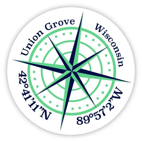 Union Grove Wisconsin 4-Inch Vinyl Decal Sticker Latitude Longitude Compass Design