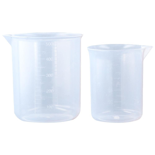FEIYING 2pcs 100ml 500ml Plastic Lab Beaker, Low Form Plastic Beaker Chemistry Lab Beaker Chemical Laboratory Equipment Scaled Measuring Cup