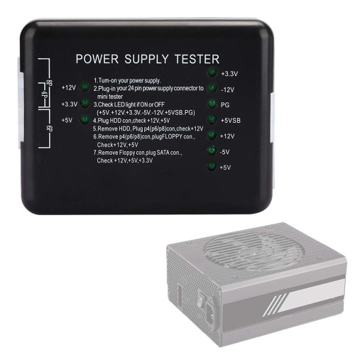 ATX Power Supply Tester, ABS Black PC Power Supply Tester, with LED Indicator