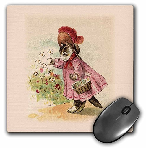 3dRose LLC 8 x 8 x 0.25 Inches Mouse Pad, Cute Victorian Cat in Pink Dress (mp_38106_1)