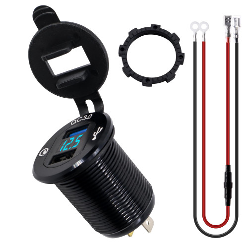 HiSport 12V USB Outlet Quick Charge 3.0 Dual USB Charger Socket, USB Cigarette Lighter Socket, Car Charger Adapter DIY Kit for Boat, Motorcycle, Truck, Golf Cart, RV, Etc.?Black Color?