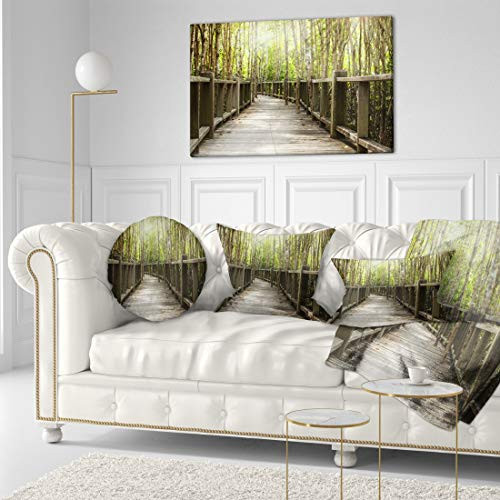 Designart Wooden Bridge in Forest-Landscape Photography Canvas Print-40x20, 40x20 Brown Designart Wooden Bridge in Forest-Landscape Photography Canvas Print-40x20, 40x20 Brown