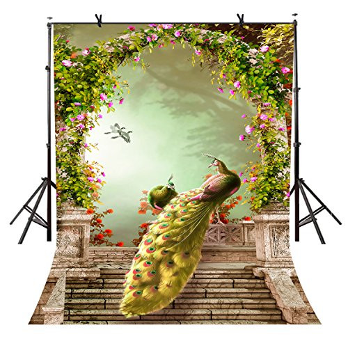 5x7ft Spring Backdrop Garden Peacock Flower Arch Photography Background Photo Shoot Props YouTube Backdrop Studio Props VVM GEVV226