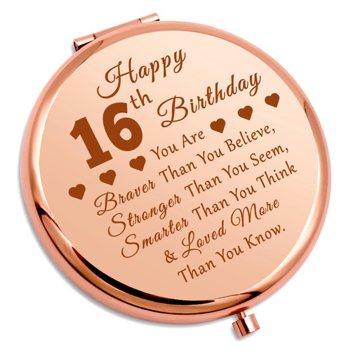 Happy 16th Birthday Gifts for Girls Compact Mirror 16 Year Old Birthday Gifts for Sister Friends Daughter Inspirational Gifts Compact Makeup Mirror 16th Birthday Party Gifts Folding Makeup Mirror