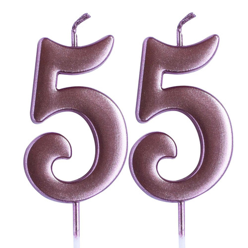Rose 55th Birthday Candle, Number 55 Years Old Candles Cake Topper, Woman Or Man Party Decorations, Supplies