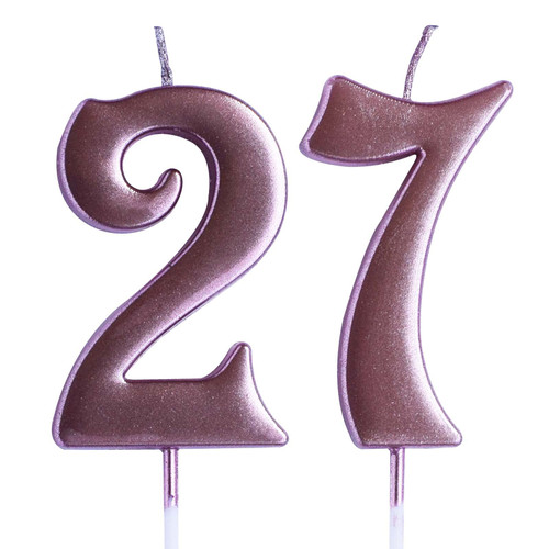 Rose 27th Birthday Candle, Number 27 Years Old Candles Cake Topper, Woman Or Man Party Decorations, Supplies