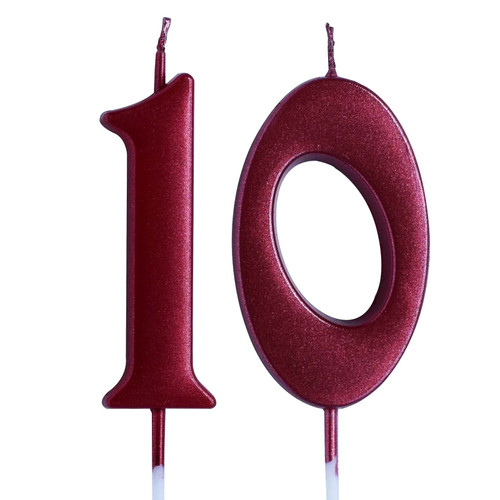 Red 10th Birthday Candle, Number 10 Years Old Candles Cake Topper, Boy Or Girl Party Decorations, Supplies