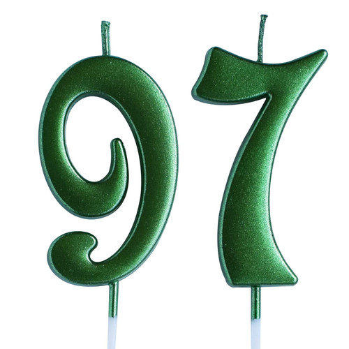 Green 97th Birthday Candle, Number 97 Years Old Candles Cake Topper, Woman Or Man Party Decorations, Supplies