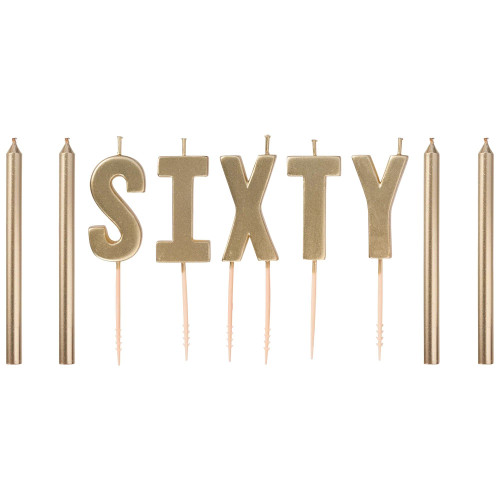Amscan Golden Age 60th Birthday Gold Pick Candles - 4" - Elegant Party Decor, Perfect For Fabulous Milestone Celebrations & Themed Parties - Pack Of 9