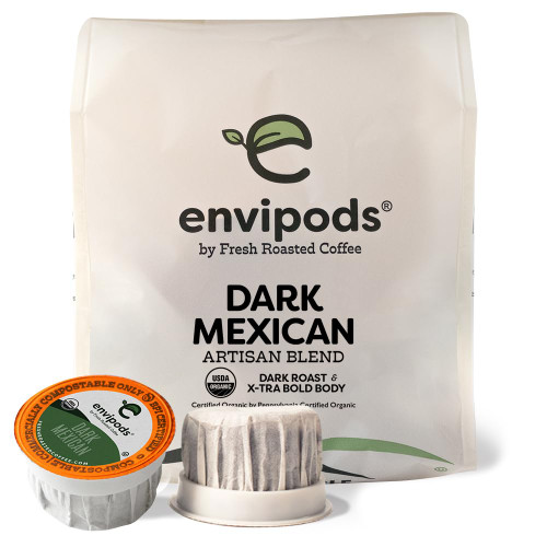 Fresh Roasted Coffee, Organic Dark Mexican Compostable envipods, Dark Roast, Mold & Mycotoxin Tested, Kosher | 12 Count for Keurig K Cup Brewers | Not for use in Ninja or Hamilton Beach Brewers
