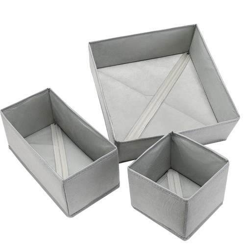 Kebrowme Foldable Dresser Drawer Organizers Clothes, Drawer Underwear Organizer Dividers under Cabinet Clothes Organizer, Storage Box forUnderwear Socks, Bras, Underwear, 3 Pack?Grey?
