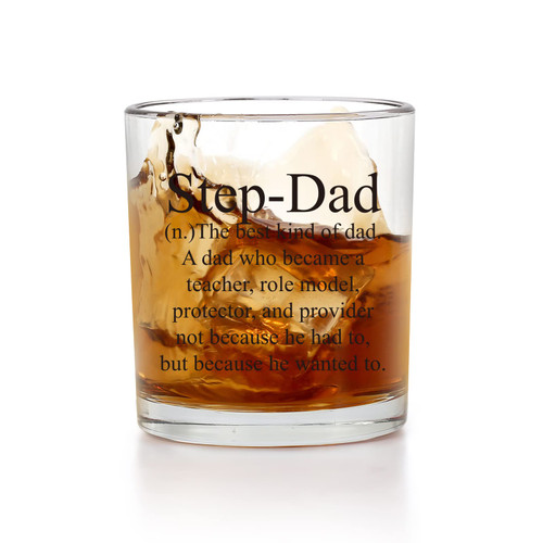 Jogskeor Best Father's Day Gift for Step-Dad Whiskey Glass, Stepdad Bonus Dad Gift, Best Gift Idea for Dad, New Dad, Husband, Men for Fathers Day, Birthday