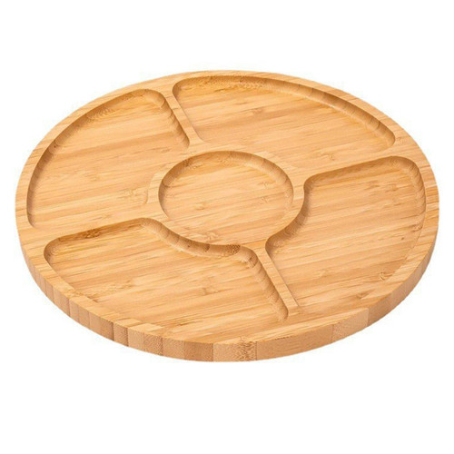 Divided Serving Tray, Wooden Round Serving Tray, 5 Compartments Divided Serving Dish, Chip & Dip Divided Serving Platter, Appetizer Platter, Divided Fruit Tray for Party Kids Snacks Dried Fruits