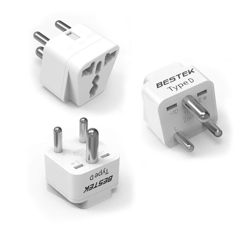 US to India Plug Adapter, India Plug Adapter, Grounded Universal Type D Plug Adapter India to US Adapter, for India, Sudan, Pakistan and More, 3 Pack