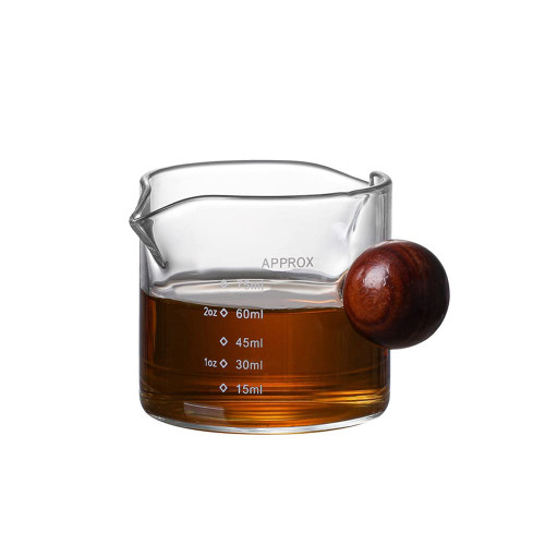 URMAGIC Double Spout Espresso Shot Glass,3/6 Oz Measuring Triple Pitcher with Round Ball Handle and 2 Scales,Clear Glass Round Beaker,Milk Measuring Cup,Milk Jug with Pouring Handle for Coffee,Wine