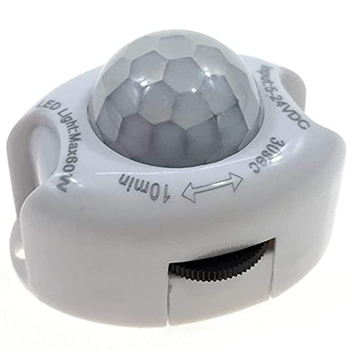ALOEU PIR Infrared Motion Sensor Detector DC5-24V Auto on Off Timer Switch Home LED Light Body PIR Motion Sensor Lamp(White)