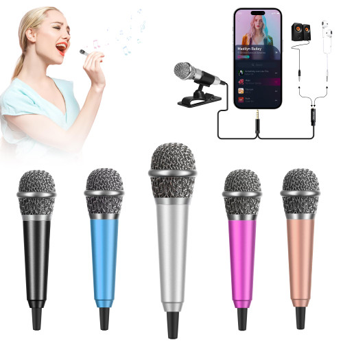 Wootrip Mini Microphone,Vocal Tiny Microphone for Voice Recording Singing,3.5MM Plug Karaoke Microphone with Stand for iPhone,Android,Tablet(Silver)