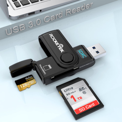USB 3.0 SD Card Reader 2 Slots Memory Card Reader with a Build-in Micro SD Card Cap for SDXC/SDHC/UHS-I SD Cards, TF/Micro SD Cards Reader