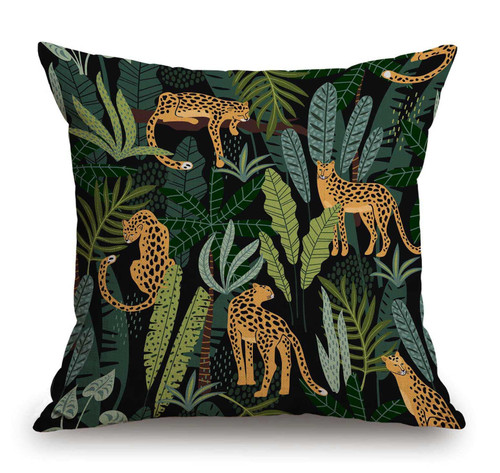 Throw Pillow Cover Leopards and Tropical Leaves Cotton Linen Pillow Case Cushion Cover Sofa Outdoor Decorative Square 18X18 Inches