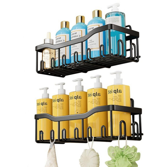 Ternbay Wall Mounted Bathroom Shelf No-Punch Dustproof Storage Rack Rustproof Shower Shelf Bathroom Shelves Basket Shower Shelf Organizer Rack Black