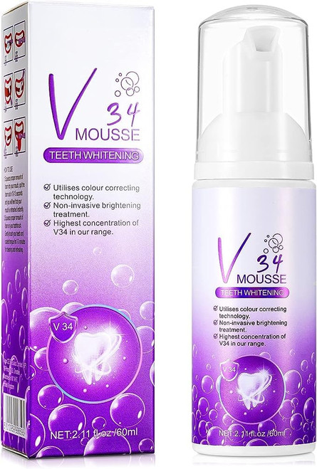 Teeth Whitening Mousse,V34 Purple Toothpaste for Teeth Whitening,Whitening Foam Oral Cleaning Toothpaste to Remove Stains,Improves Teeth Brightness and Reduce Yellowing (1 Pack)