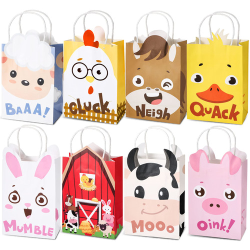 Tallew Farm Animal Party Favor Bags with Handles, Barnyard Birthday Gift Treat Goody Bags Kraft Paper Candy Gift Bag for Kids Tallew Farm Animal Party Favor Bags with Handles, Barnyard Birthday Gift Treat Goody Bags Kraft Paper Candy Gift Bag for Kids